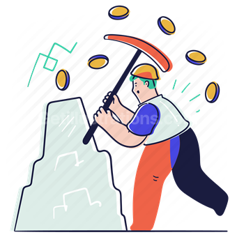 mining, cryptocurrency, coins, coin, pickaxe, money